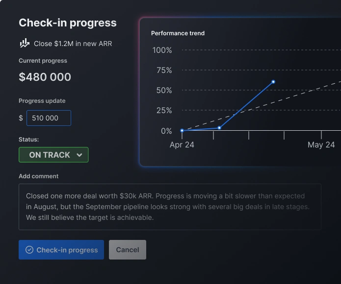 Async check-in form for OKR progress updates