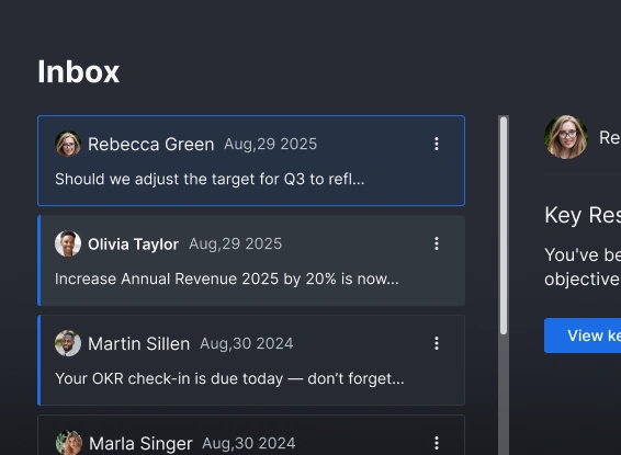 Inbox notifications for OKR changes and mentions